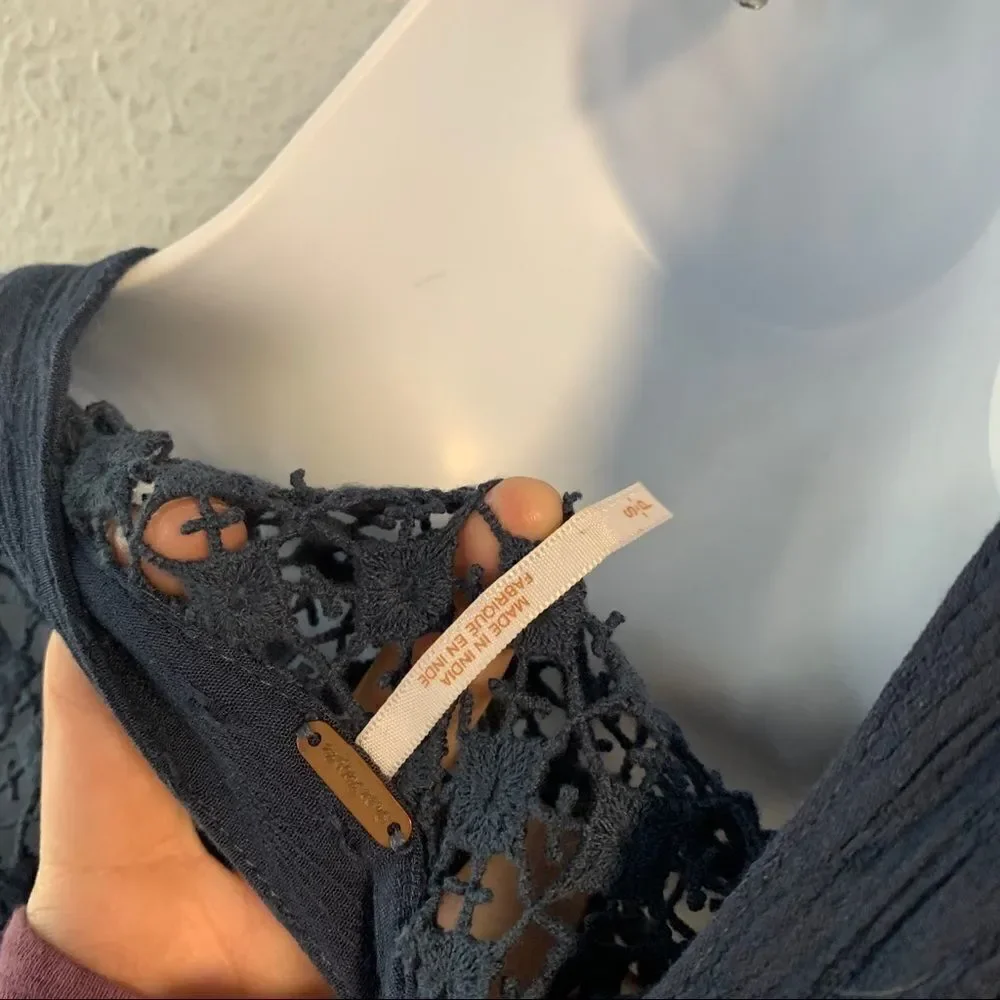 Free People Peasant Blouse Navy Blue